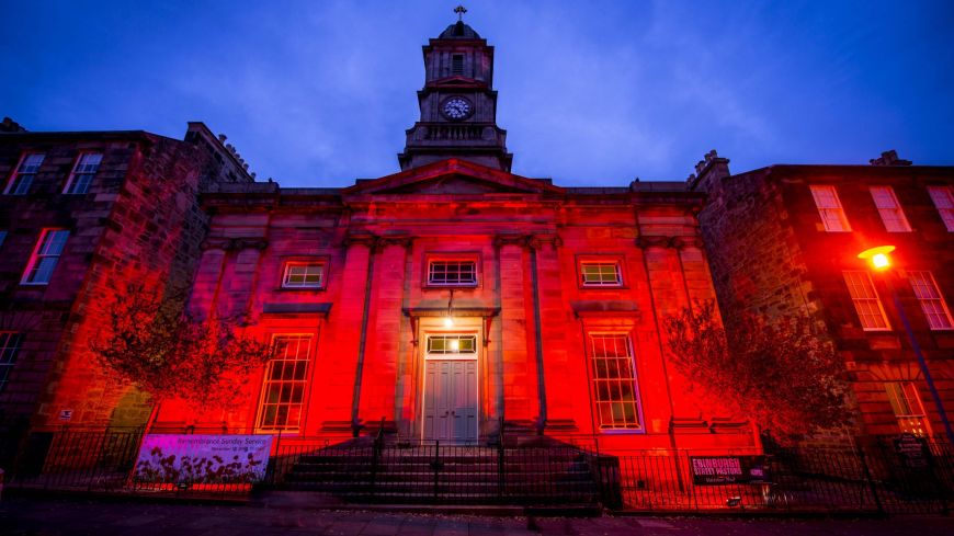 Stockbridge Parish Church lit up red