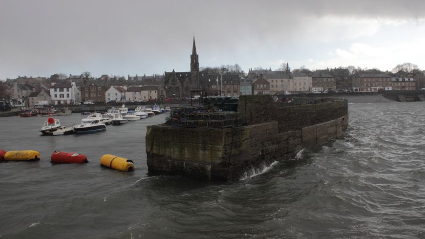 Newhaven harbour on a wet, windy, March day