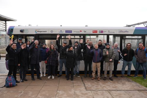 Passengers on the first test ride of the Edinburgh-Fife autonomous bus service