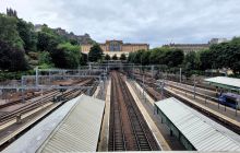 Train track under the galleries from Waverley Bridge 