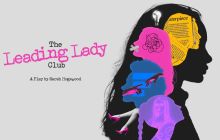 Leading Lady Club text, image of a colourful woman (drawn, not a photo) on a gray background