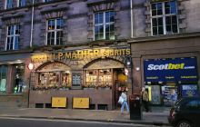 Outside Mather's Bar in Edinburgh's West End at evening time