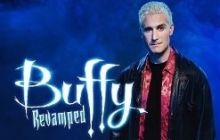 Brendan Murphy posing as Spike the vampire, with the words Buffy Revamped in vampire-like text