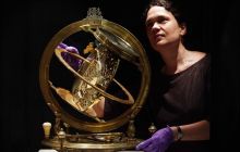 Curator Dr Rebekah Higgitt and the Ilay Glynne dial at the National Museum of Scotland