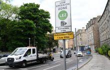 Truck passes Low Emission Zone sign in Edinburgh