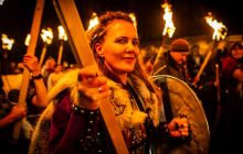 Viking warrioress on Edinburgh's Hogmanay torchlight procession