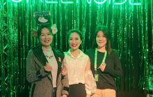 The three women who took part in the monologues are pictued in front of the Zoo signage.