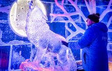 Wolf sculpture in the Polar Ice Bar in Edinburgh