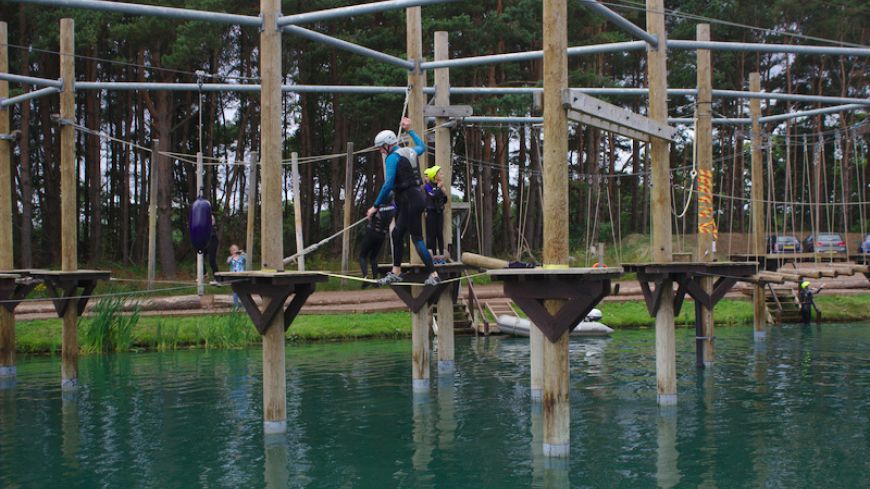 Tight rope walk at Foxlake Adventures