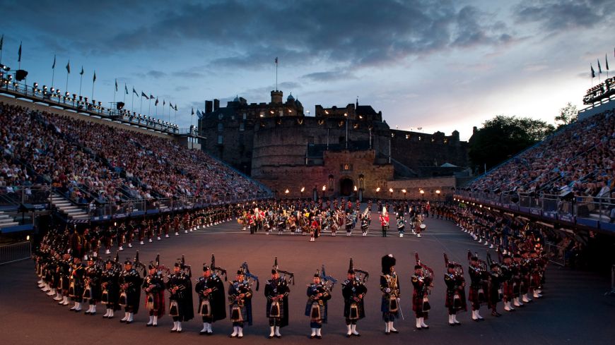 Edinburgh Military Tattoo mass pipes and drums