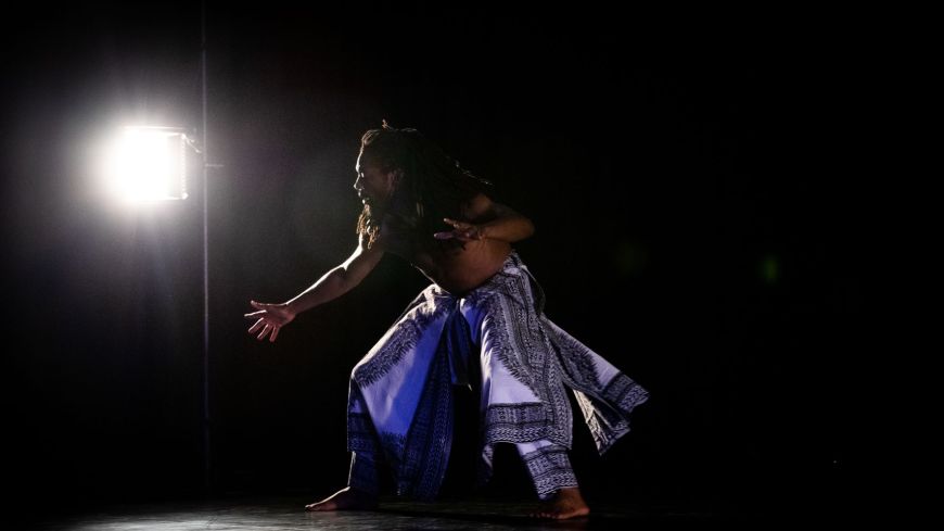 Akeim Toussaint Buck in Windows of Displacement, (photo, Andy Brown)