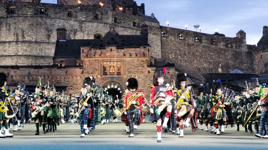 Pipes and drums in 'Voices' Royal Edinburgh Military Tattoo