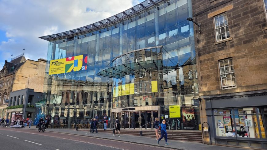 Glass front of Festival Theatre in August