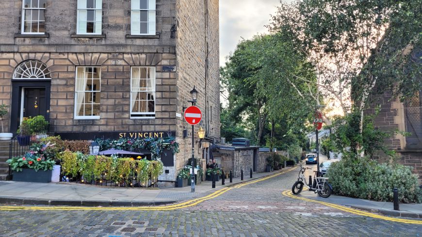 Outside St Vincent bar in Stockbridge in August
