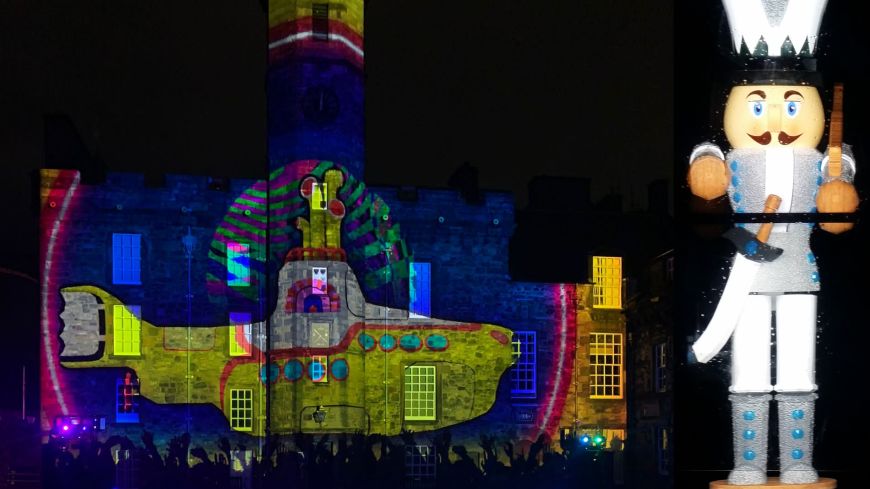 Yellow submarine & a nutcracker soldier illuminations at Castle of Light