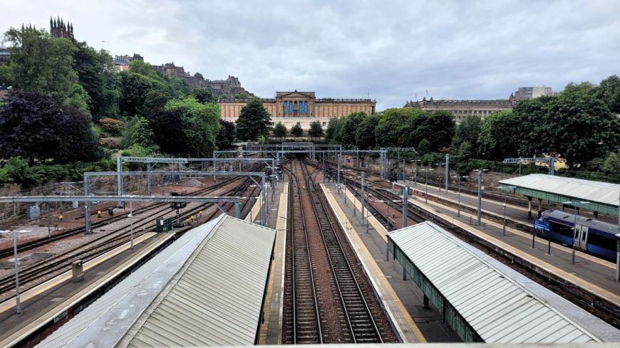 Train track under the galleries from Waverley Bridge