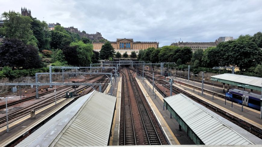 Train track under the galleries from Waverley Bridge 