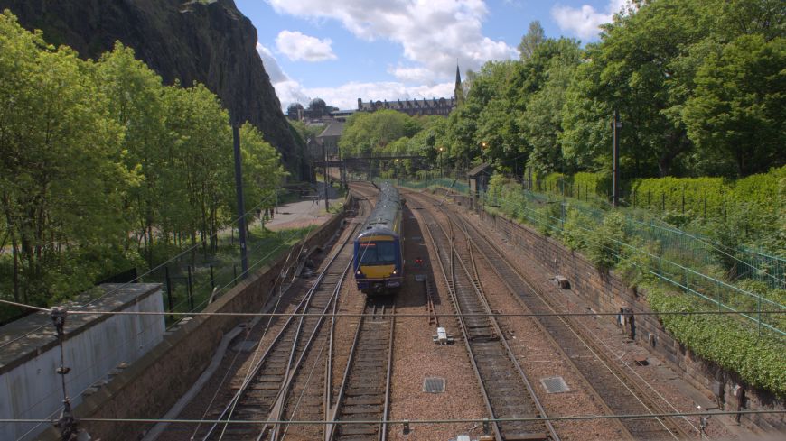 Train track by Edinburgh rock