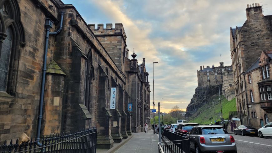 St Columba's by the Castle with the castle in the background