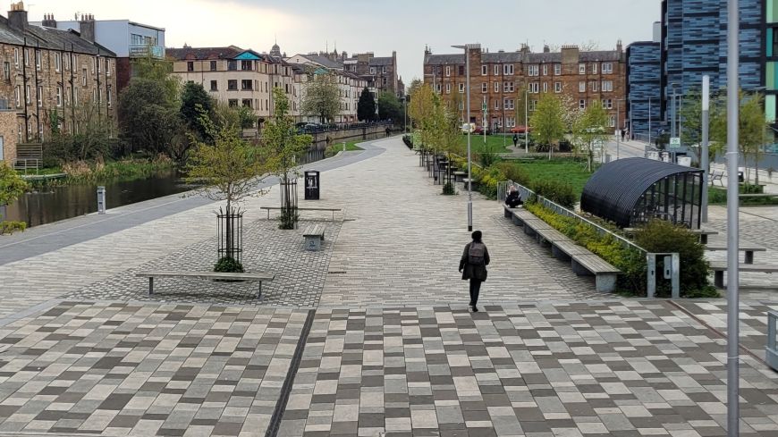 Fountainbridge Green and the chequered path of the Union Canal