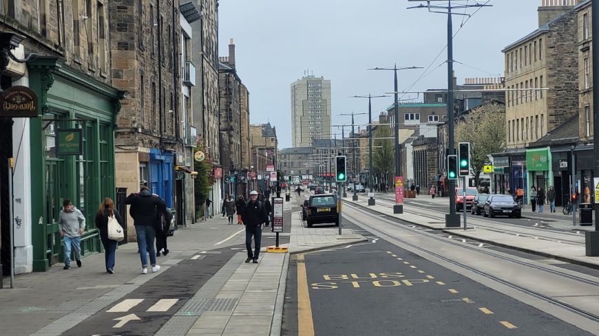 Leith Walk around middle of the walk with tramlines