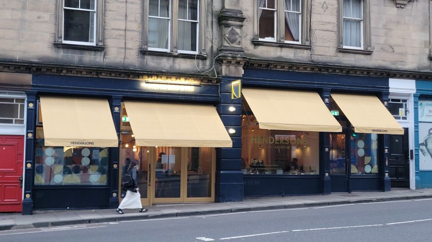 Front of Hendersons restaurant in Tollcross