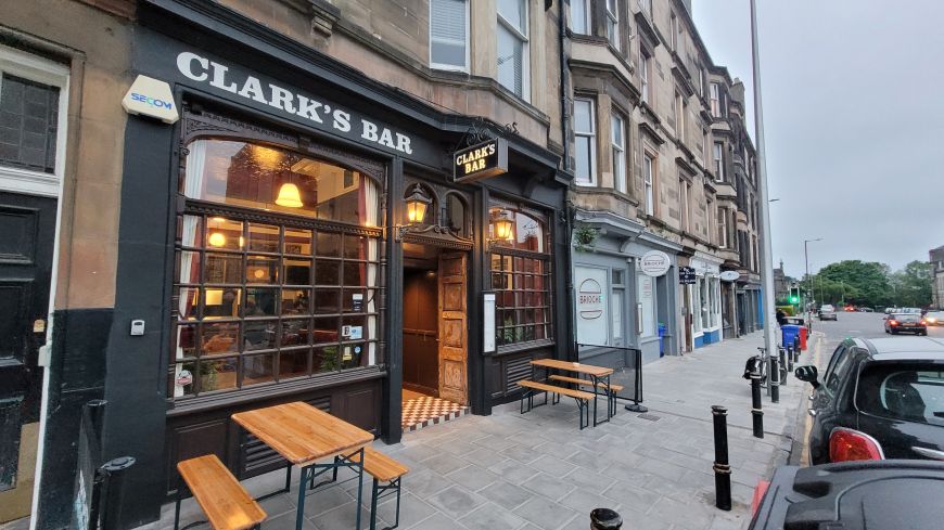 Clark's Bar entrance on a spring evening