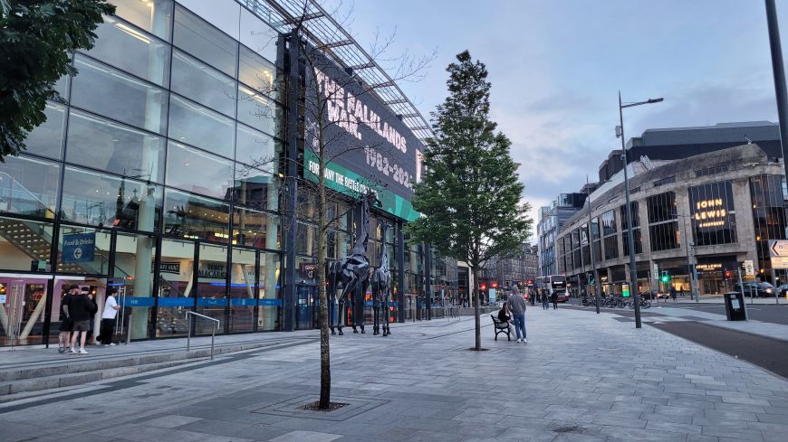 Looking up Leith Street, beside the Omni Centre