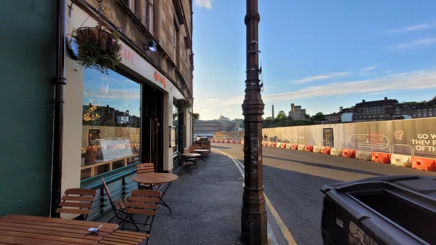 Looking past Hot Toddy  Bar and Café to Martys of Reform needle