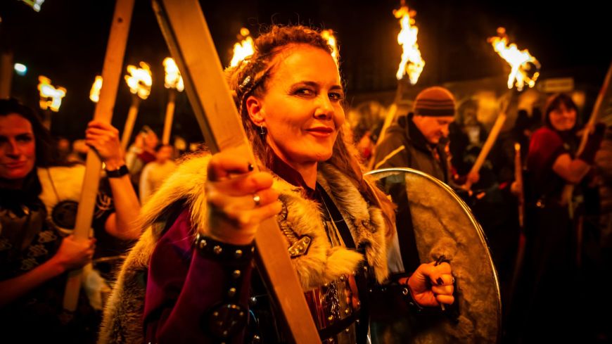 Viking warrioress on Edinburgh's Hogmanay torchlight procession