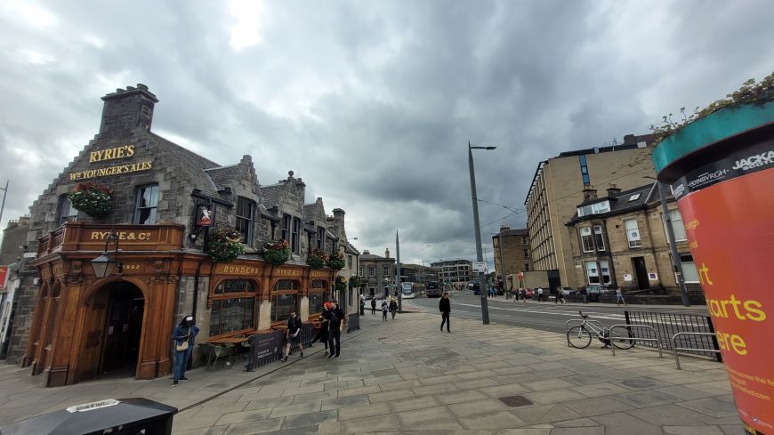 Ryrie's bar and with Haymarket station and tram stop behind