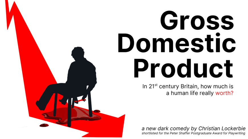 A silhouette of a man, seated on a chair, with a red stripe underneath him and the heading on the right hand side.