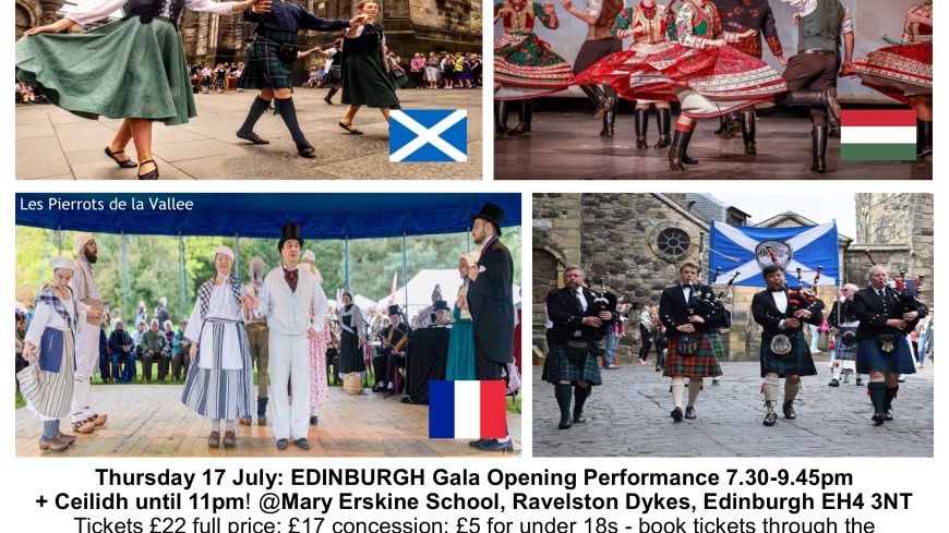 Poster featuring dance images of Dunedin International Folk Dance Festival 17-20 July 2025
