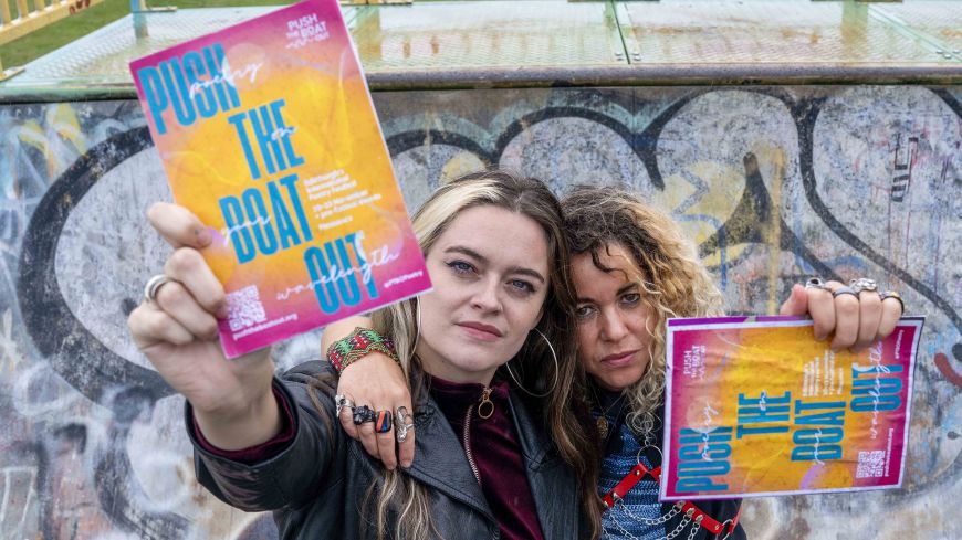 Poets Iona Lee and Janette Ayachi launch Push the Boat Out's 2025 programme. Image credit: Neil Hanna.