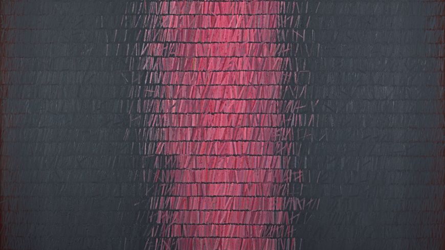 Red and black painting called 'Distraction' by artist Kenneth Dingwall