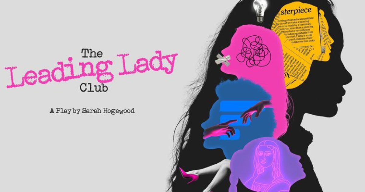 Leading Lady Club text, image of a colourful woman (drawn, not a photo) on a gray background