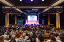 View from the back of a full lecture theatre at the Book Festival